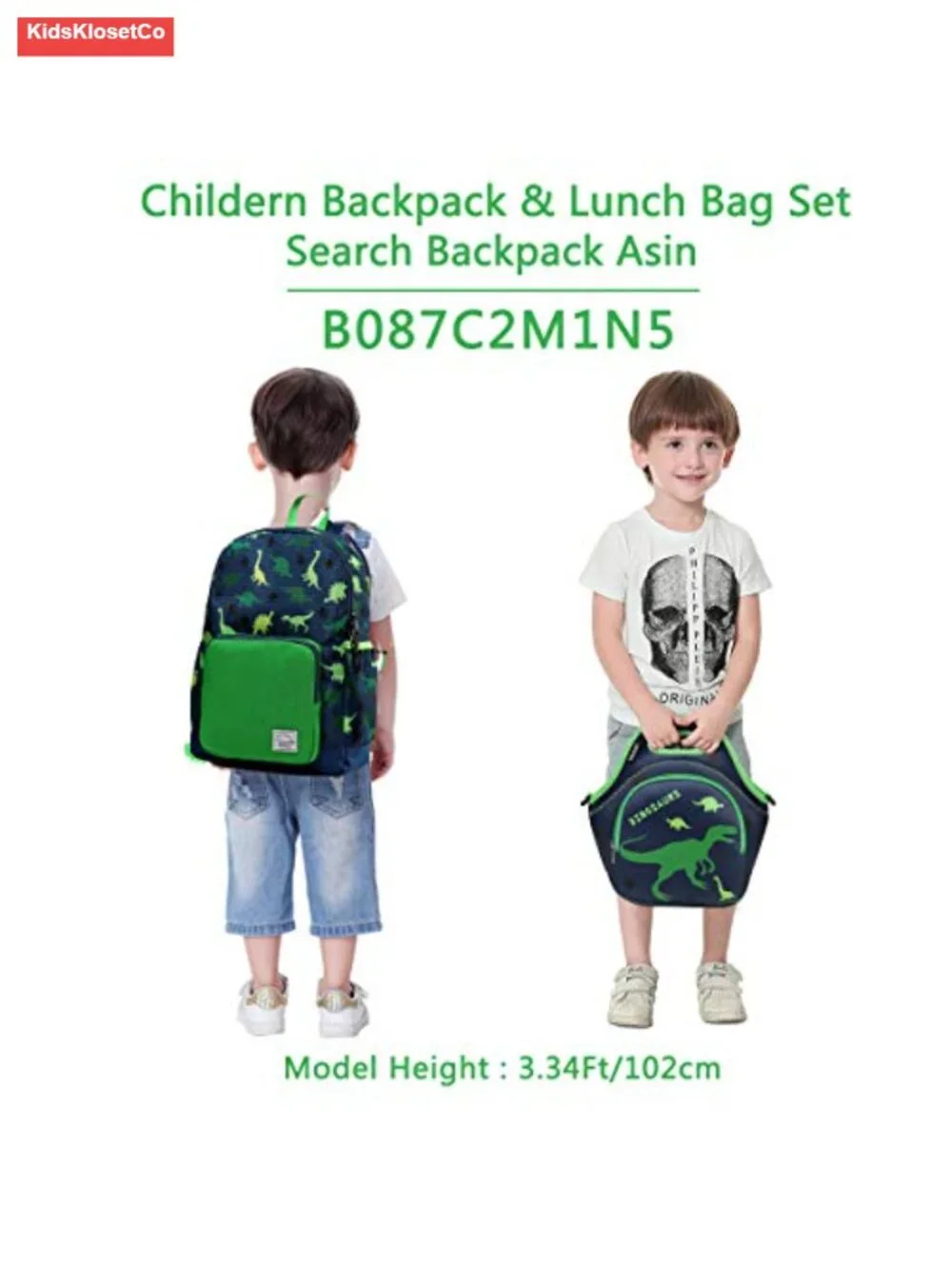 VASCHY Kids Lunch Bag - Insulated Neoprene Lunch Box for School, Dinosaur Design